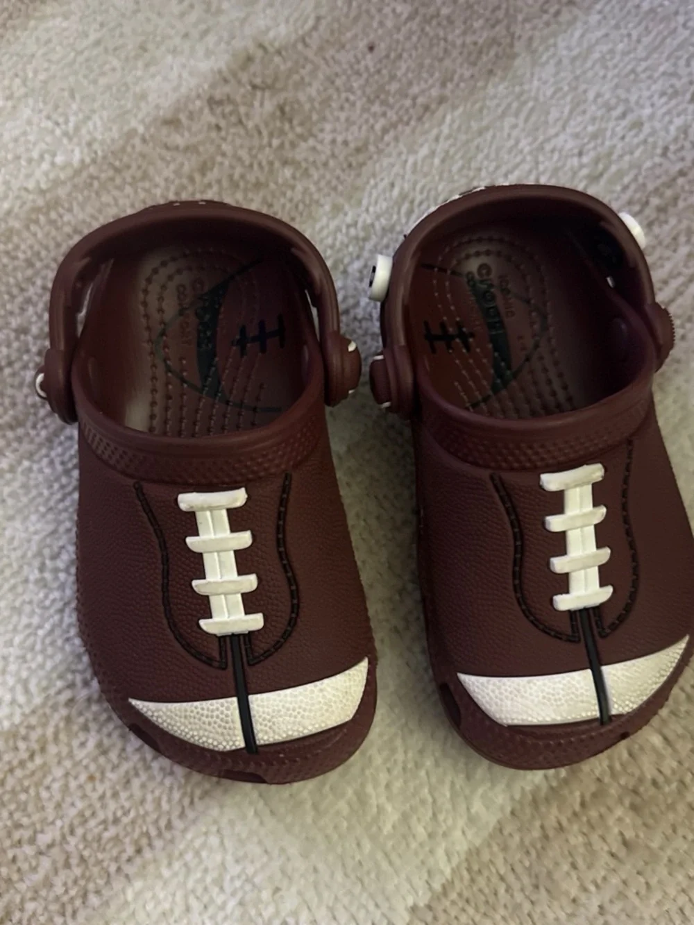 CROCS Kids Brown Football Clog Sandals with White Laces